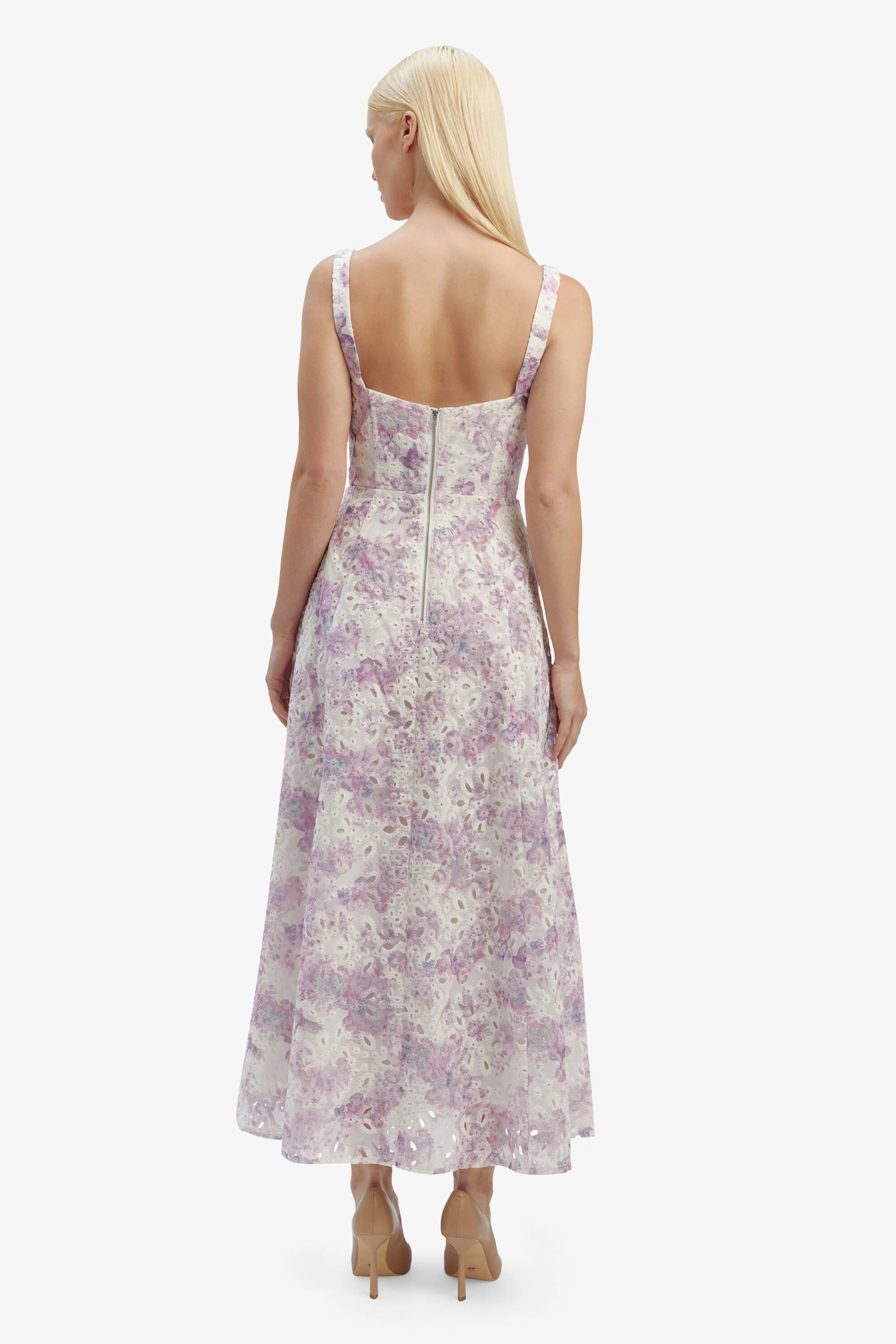 Adaline Broderie Midi Dress - Lilac Floral - Image 2
