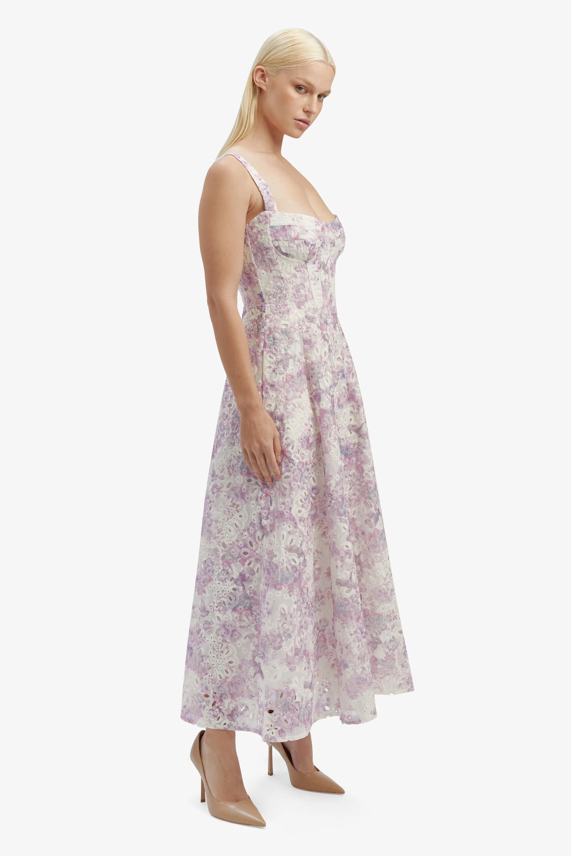 Adaline Broderie Midi Dress - Lilac Floral - Image 5