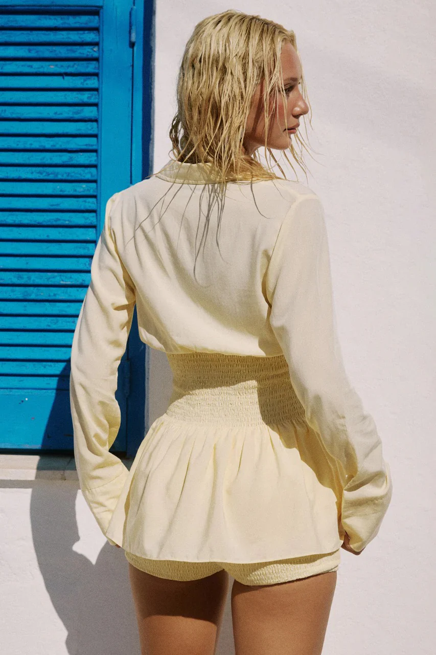 Adora Shirred Shorts - Lemon - Image 2