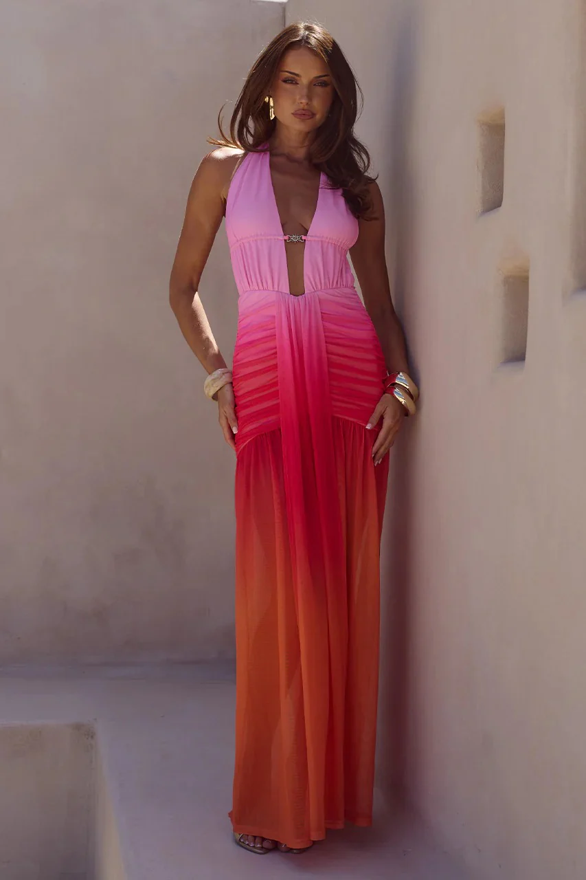 Adrianna Plunge Maxi Dress - Tropicale Ombre - Image 3