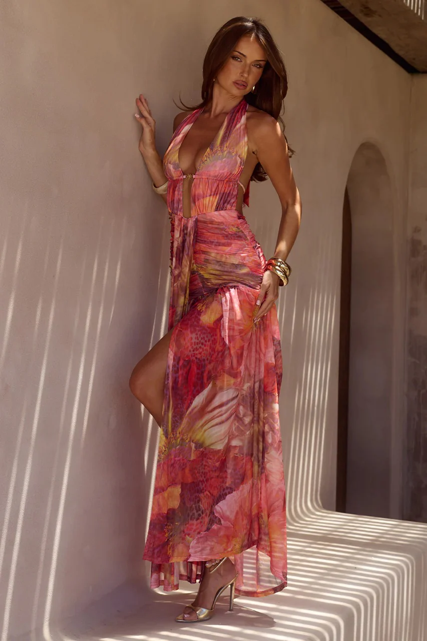 Adrianna Plunge Maxi Dress - Kiara Peach - Image 3