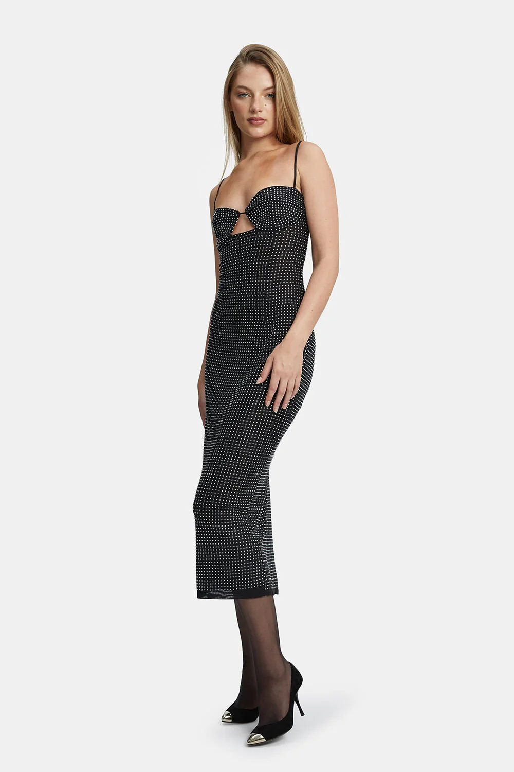 Aisha Diamante Midi Dress - Black - Image 4