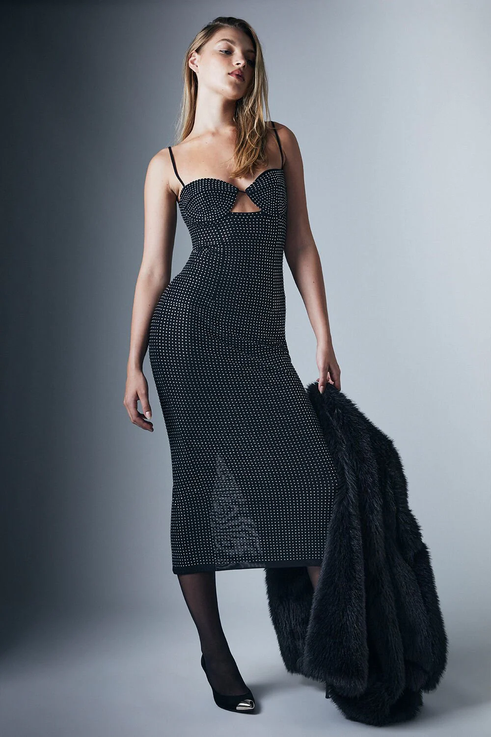 Aisha Diamante Midi Dress - Black - Image 5