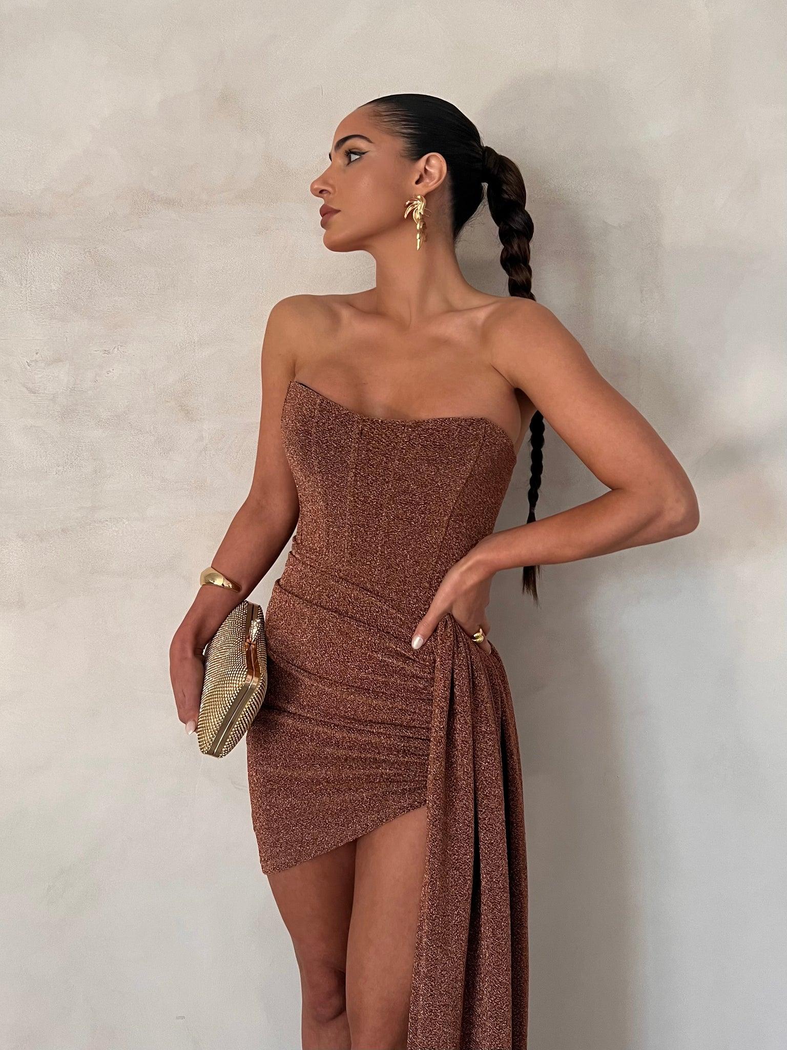 Alia Mini Dress - Bronze Gold Foil - Image 3