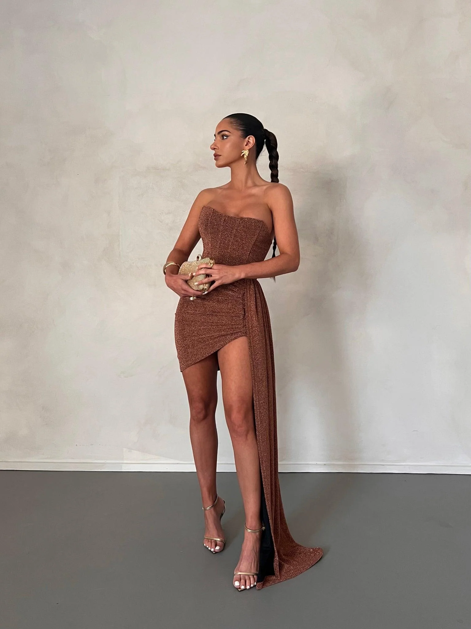 Alia Mini Dress - Bronze Gold Foil - Image 5