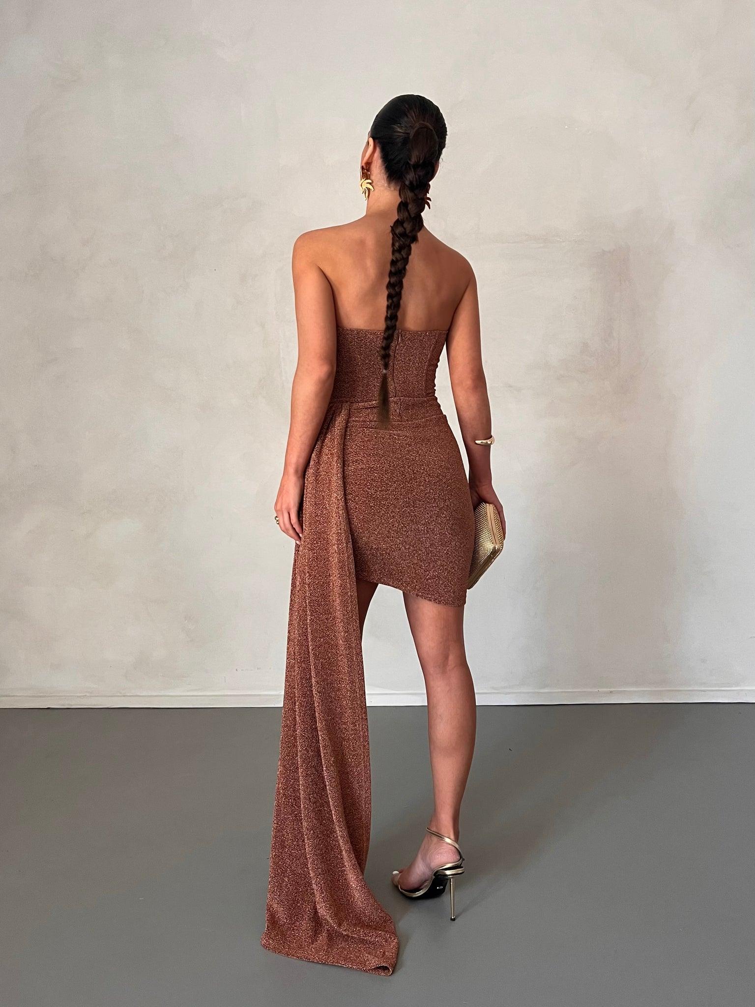 Alia Mini Dress - Bronze Gold Foil - Image 6