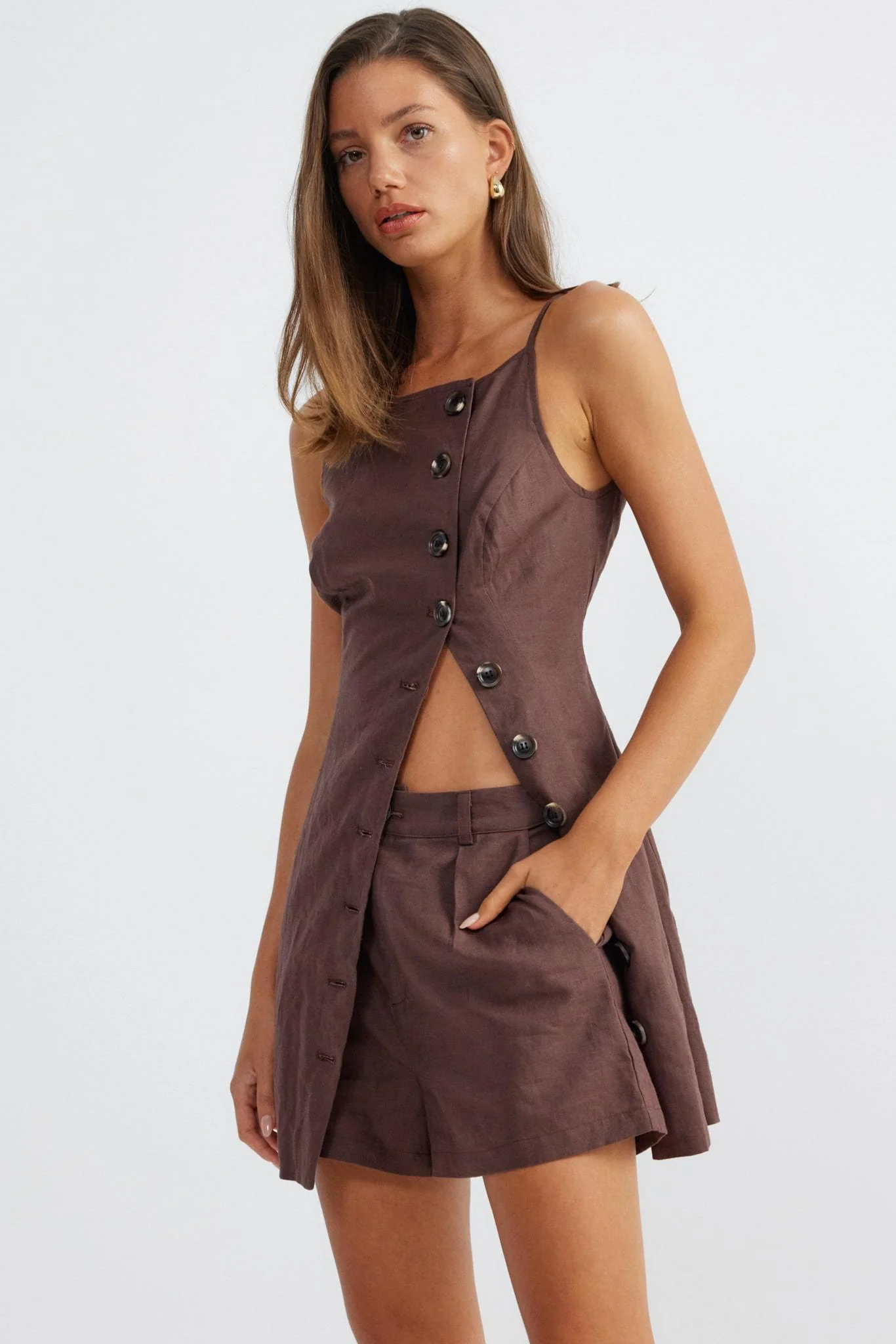 Allegra Linen Dress - Chocolate - Image 6
