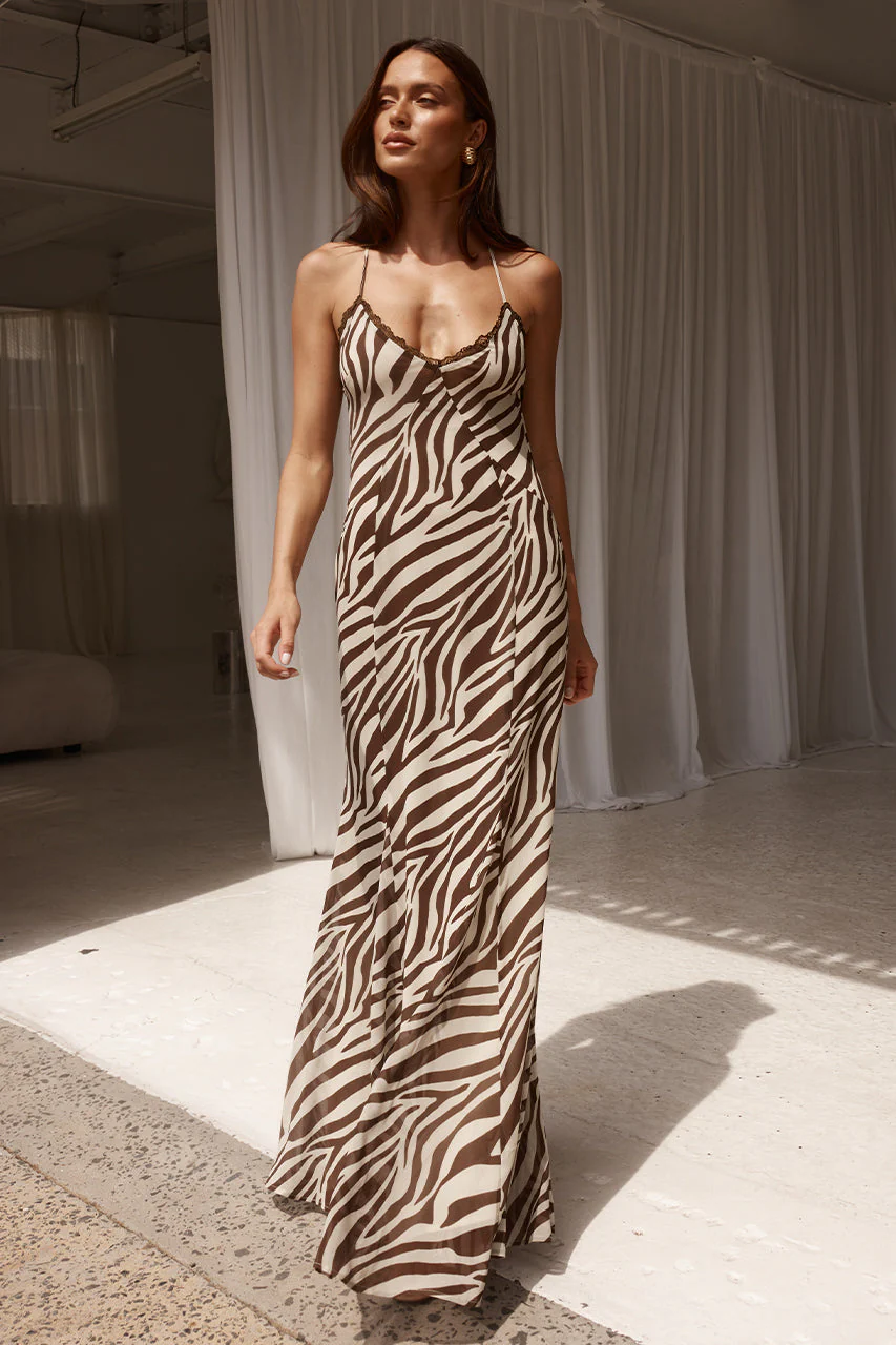 Amina Maxi Dress - Zebra Chocolate - Image 5