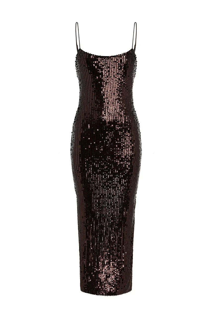 Anette Sequin Midi Dress - Chocolate - Image 6