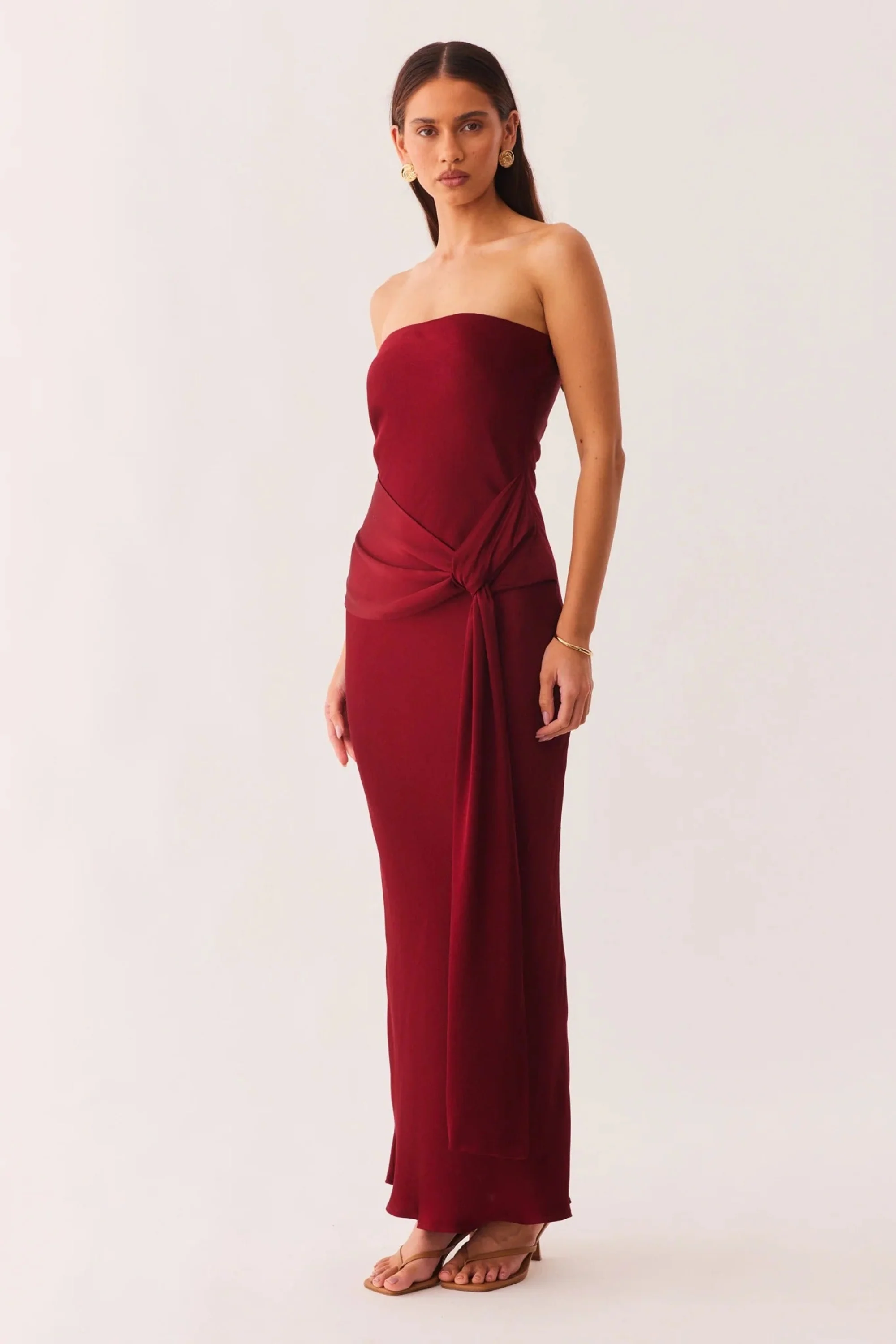 Angie Front Tie Maxi Dress - Wine - Image 3