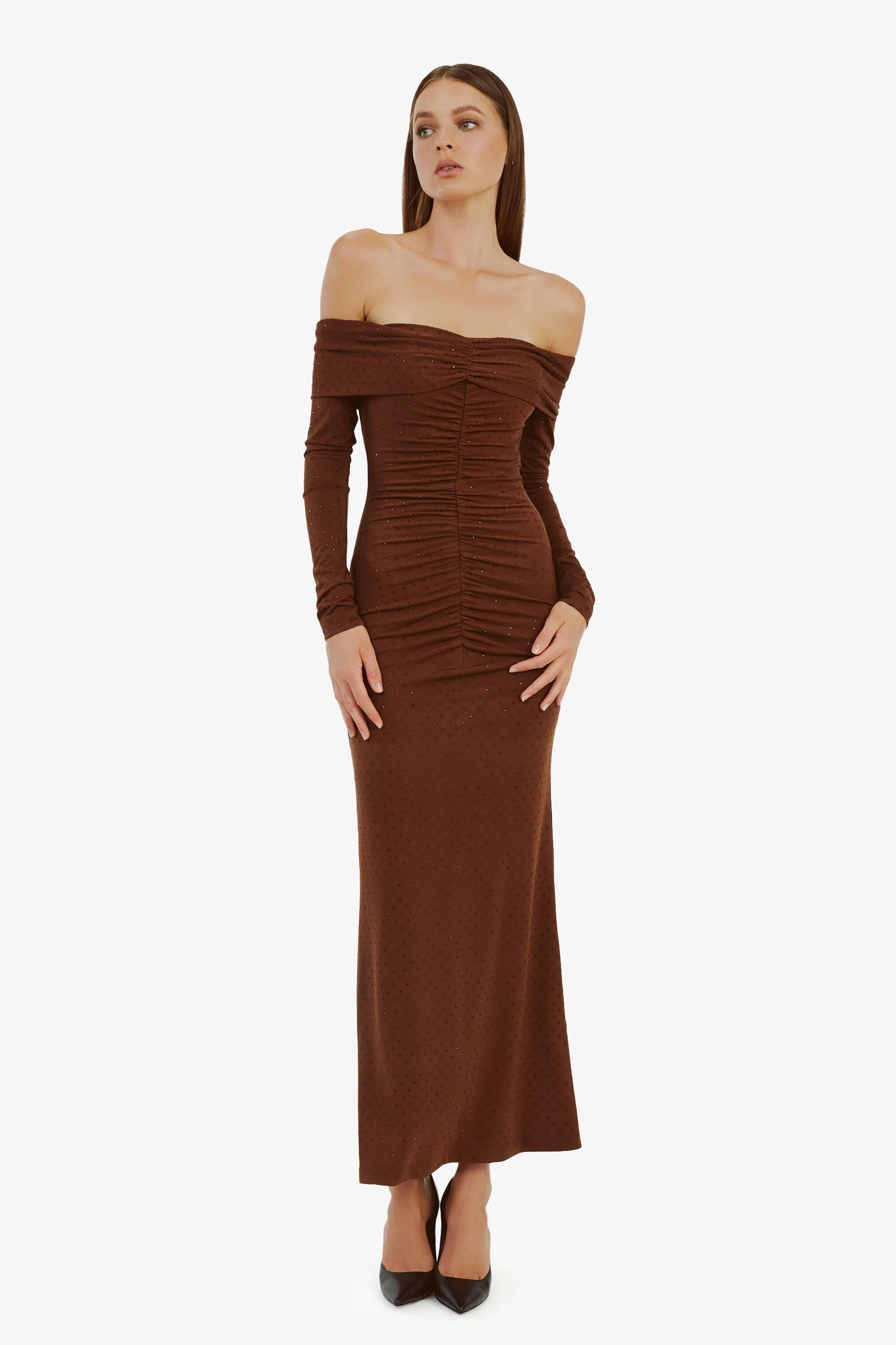 Artura Diamante Maxi Dress - Chocolate - Image 2