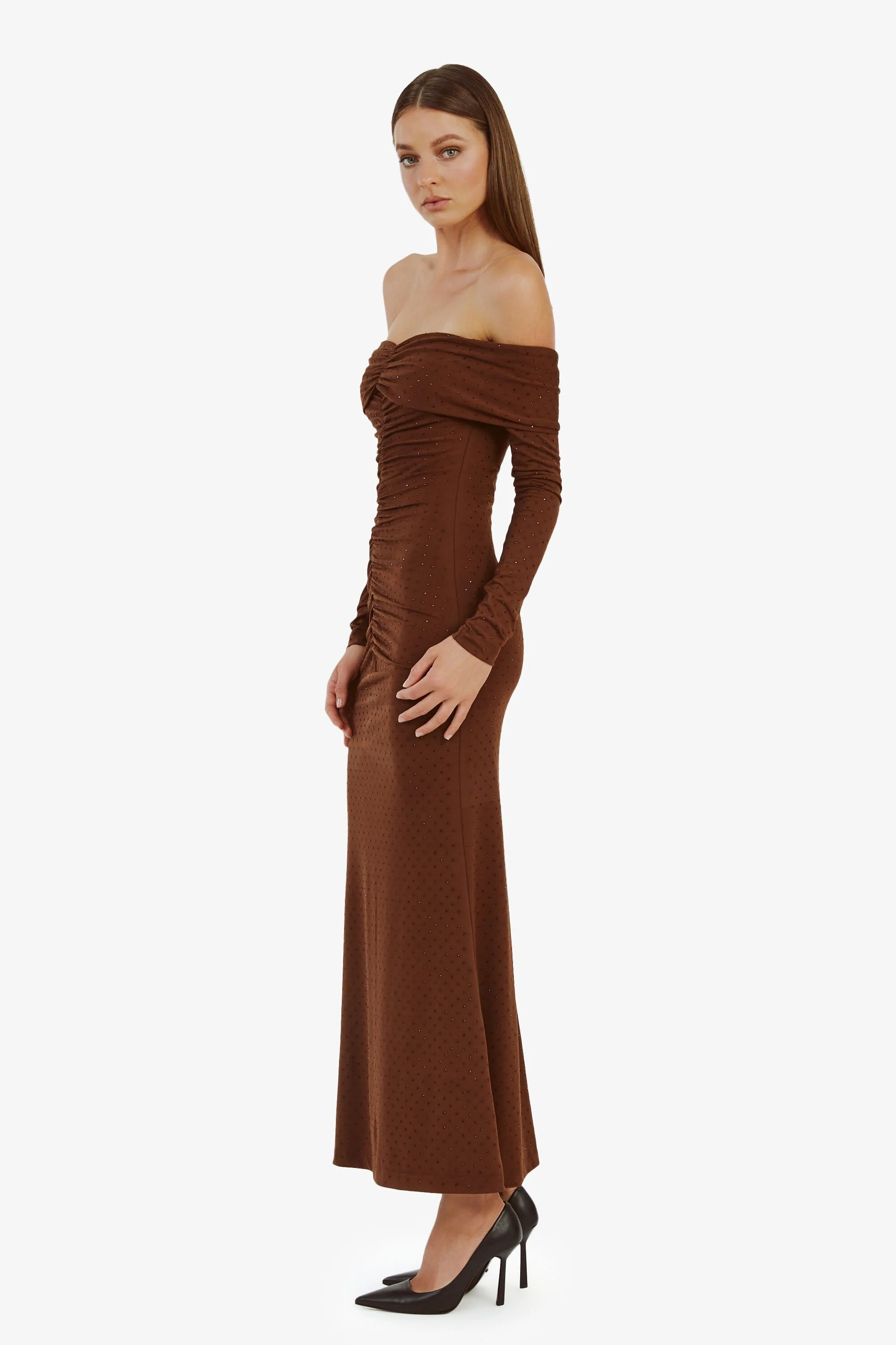 Artura Diamante Maxi Dress - Chocolate - Image 6