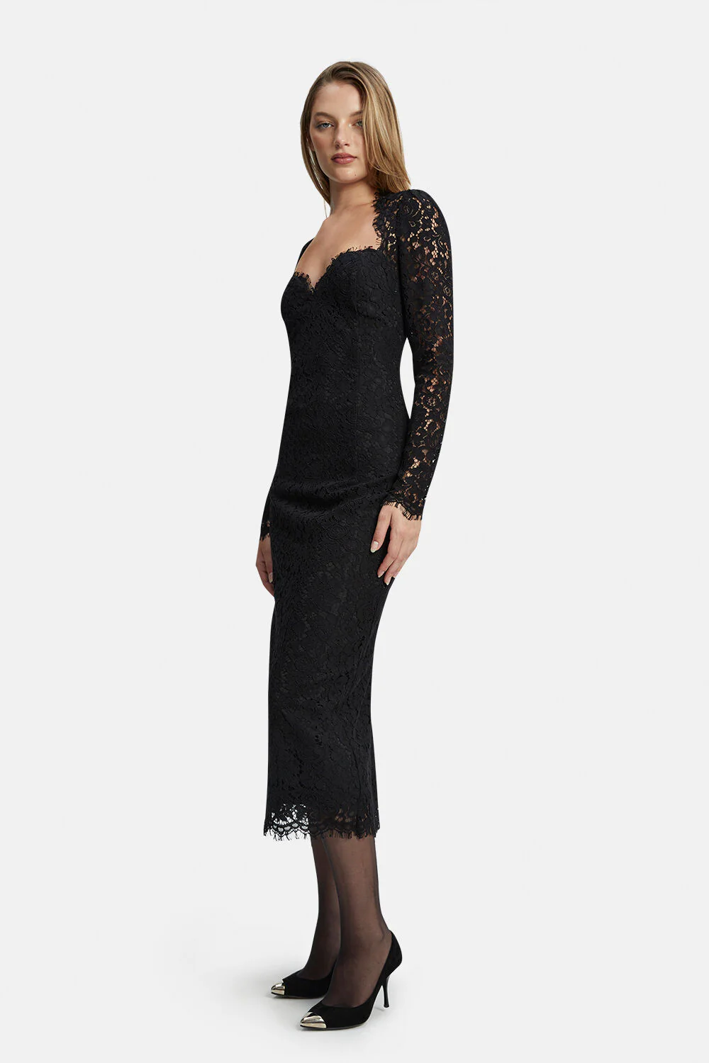 Aurora Lace Midi Dress - Black - Image 3