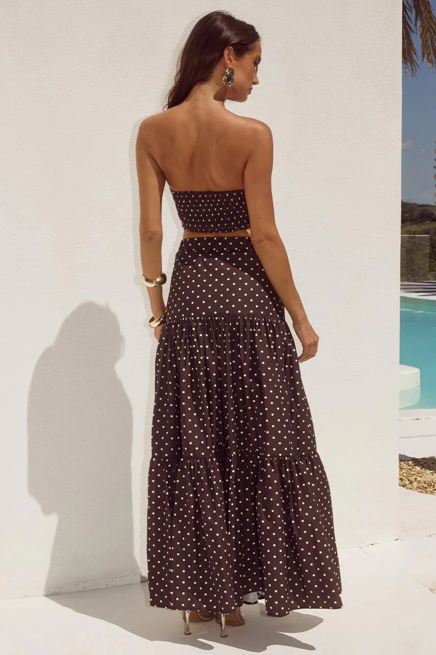 Ayla Maxi Skirt - Choc/Lemon Polka - Image 2