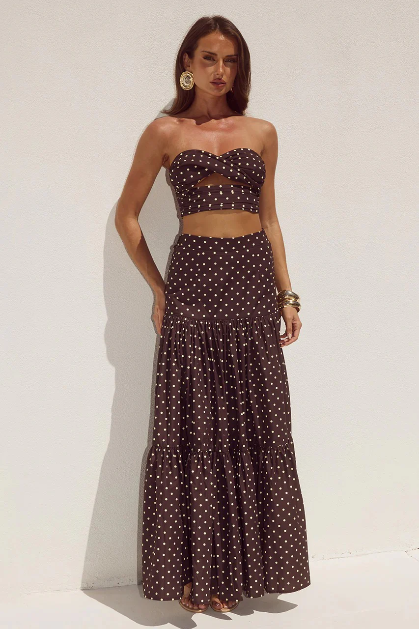 Ayla Maxi Skirt - Choc/Lemon Polka - Image 3
