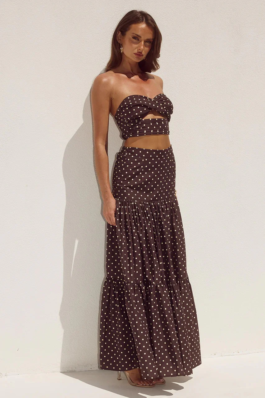 Ayla Maxi Skirt - Choc/Lemon Polka - Image 4