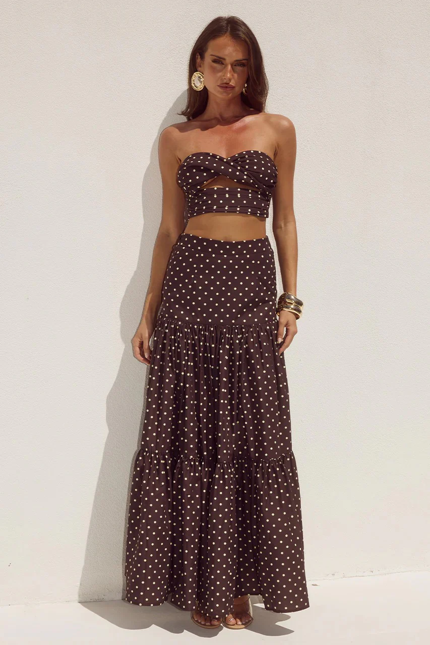 Ayla Maxi Skirt - Choc/Lemon Polka - Image 5
