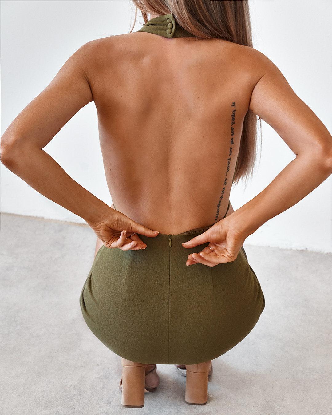 Backless Mini Dress - Burnt Olive - Image 8