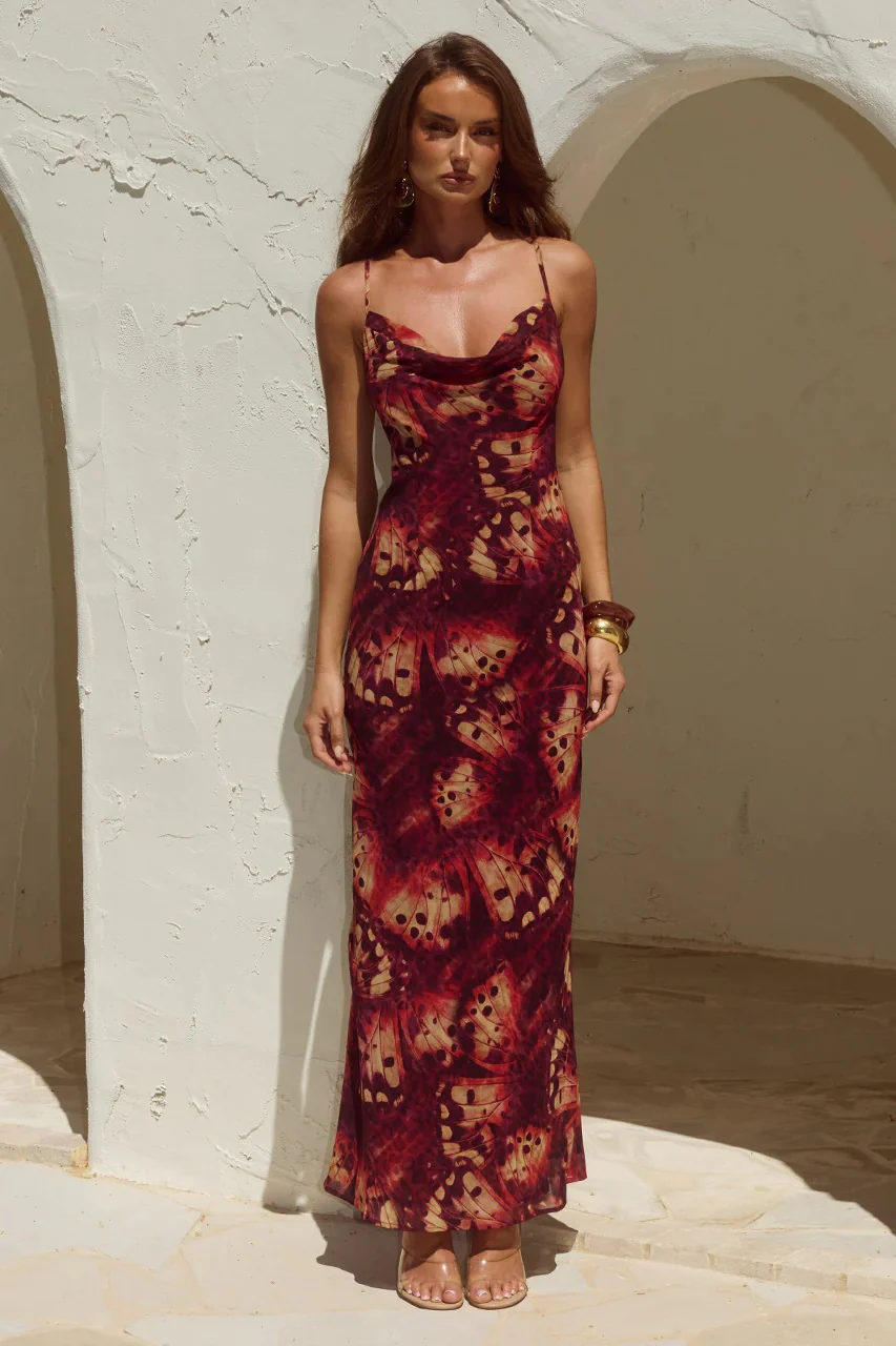 Benito Cowl Maxi Dress - Eliana Red - Image 3