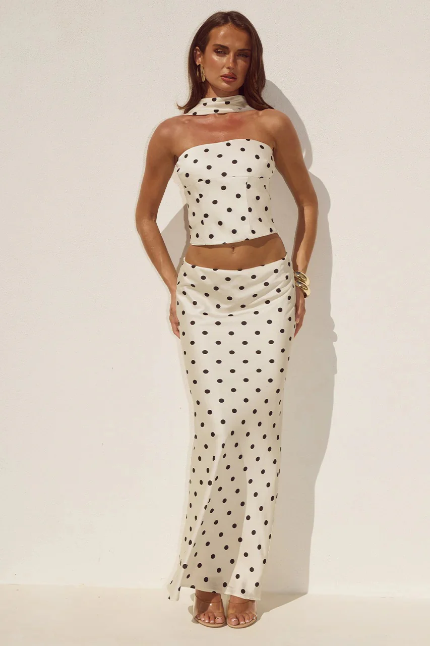 Blaine Maxi Skirt - Cream/Black Polka