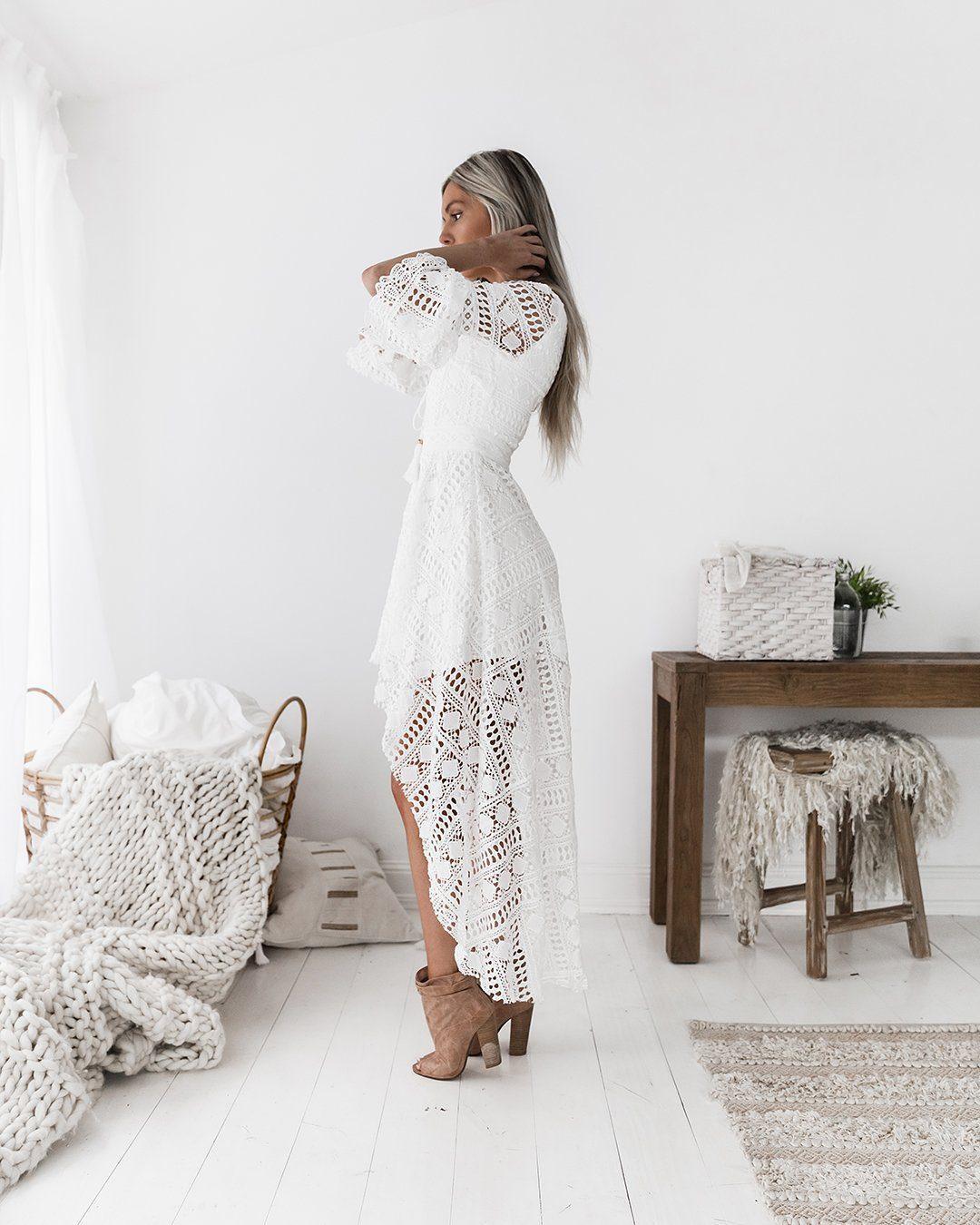 Boho High Low Dress - White - Image 4