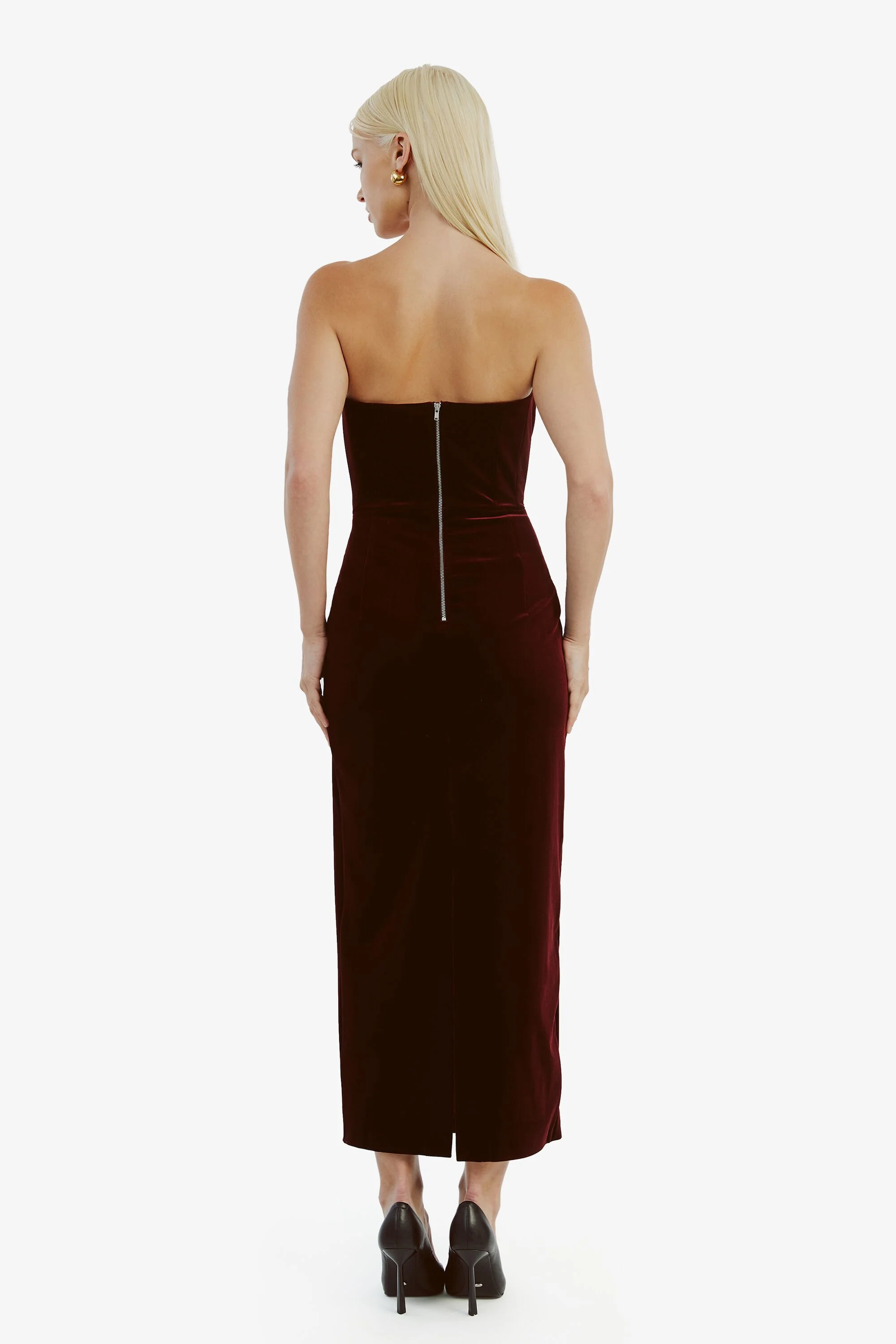 Camellia Velour Midi Dress - Burgundy - Image 5