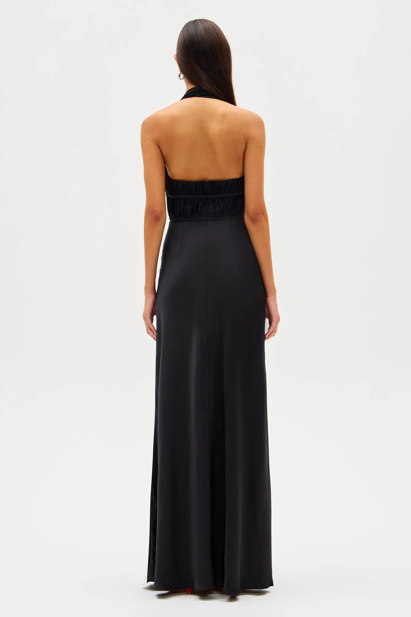 Celine Satin Maxi Dress - Black - Image 3