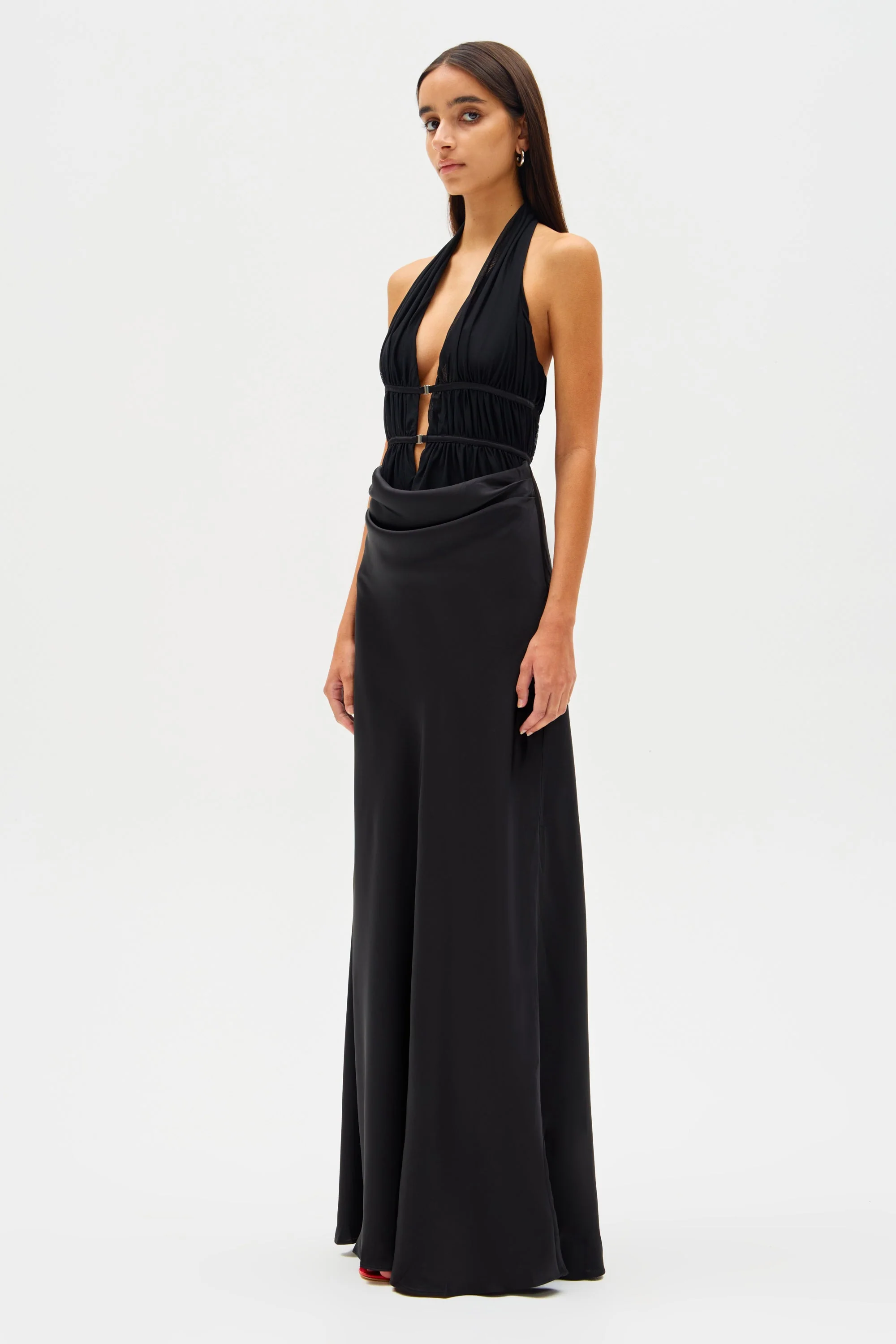 Celine Satin Maxi Dress - Black - Image 4