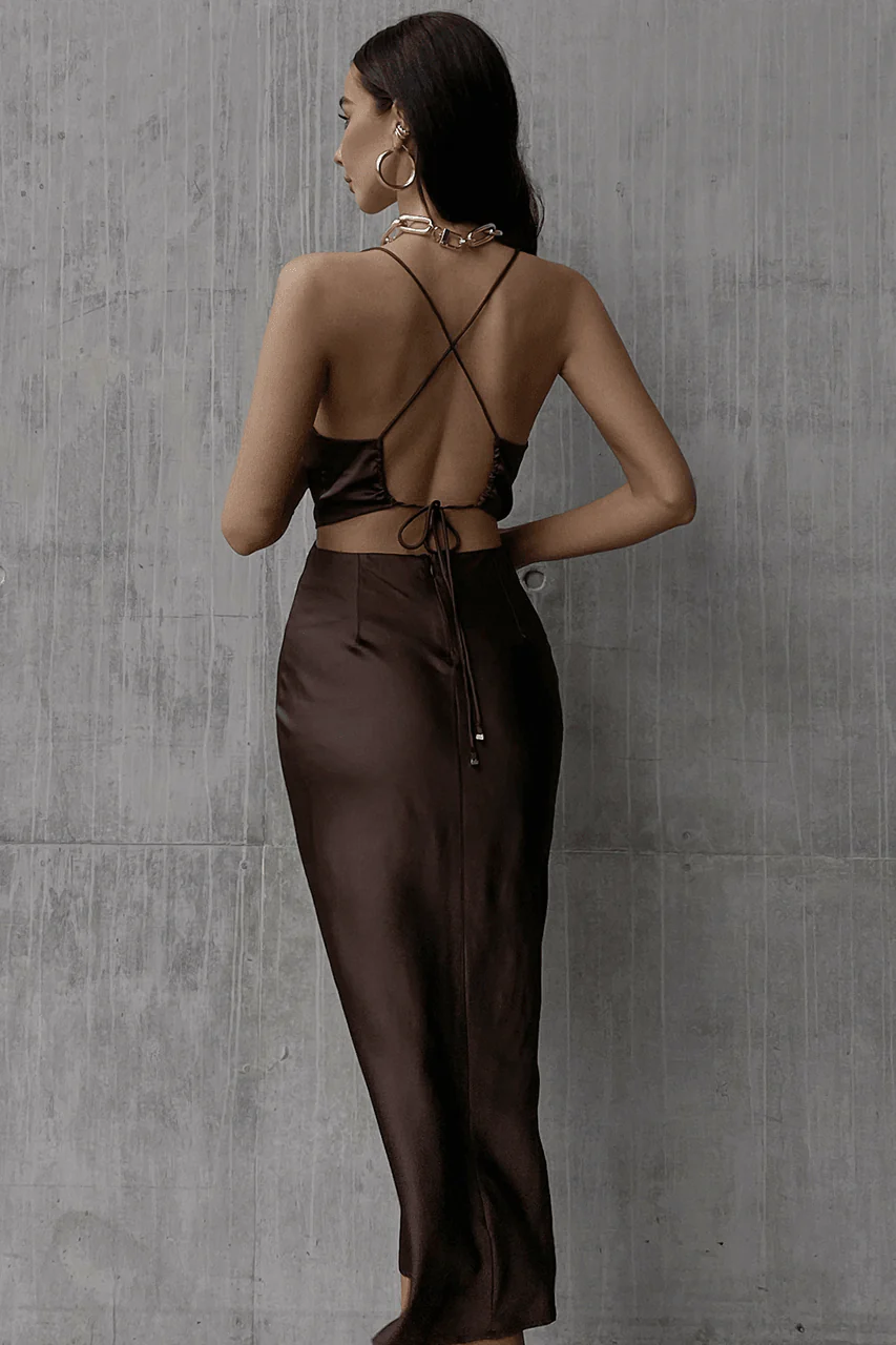 Charissa Slip Dress - Chocolate - Image 2