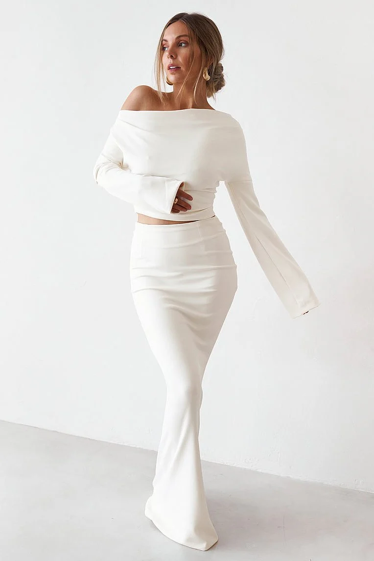 Cupro Long Sleeve Top - Vintage White - Image 2