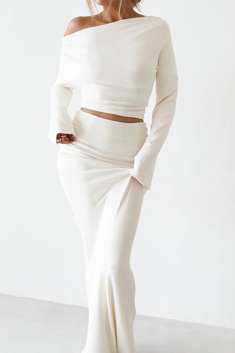 Cupro Long Sleeve Top - Vintage White - Image 4