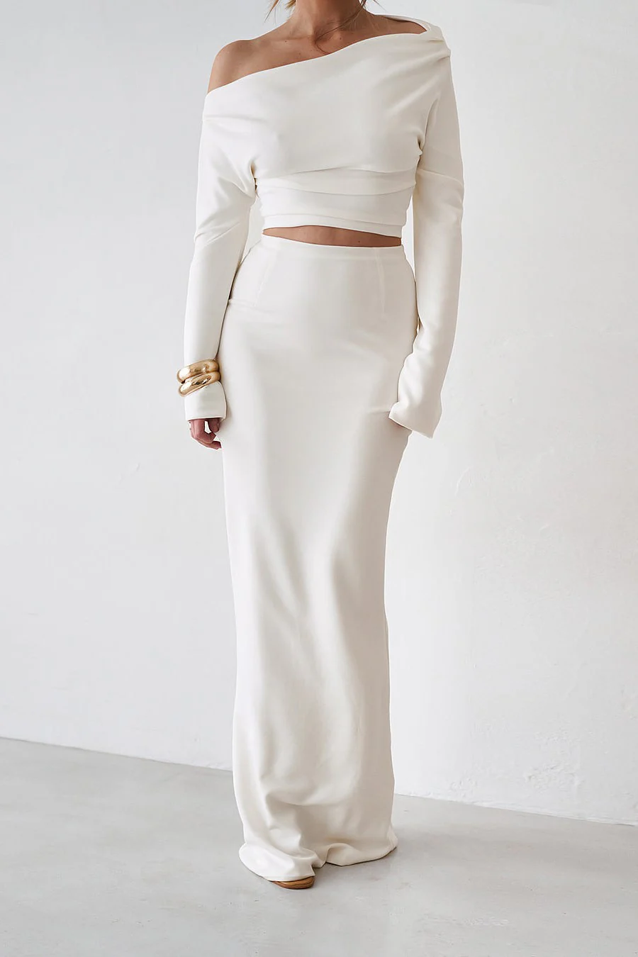 Cupro Long Sleeve Top - Vintage White - Image 5