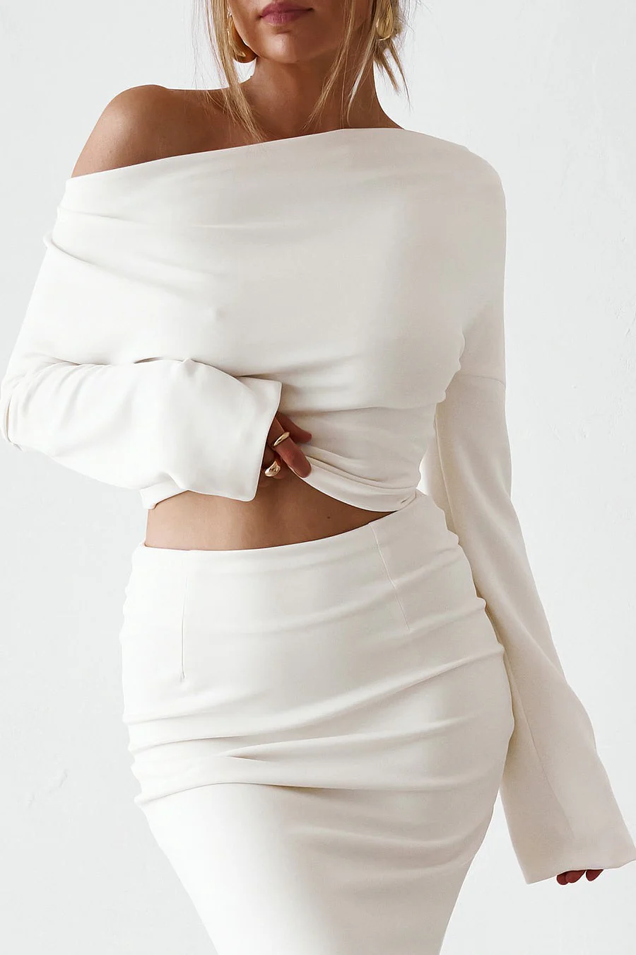 Cupro Long Sleeve Top - Vintage White - Image 7