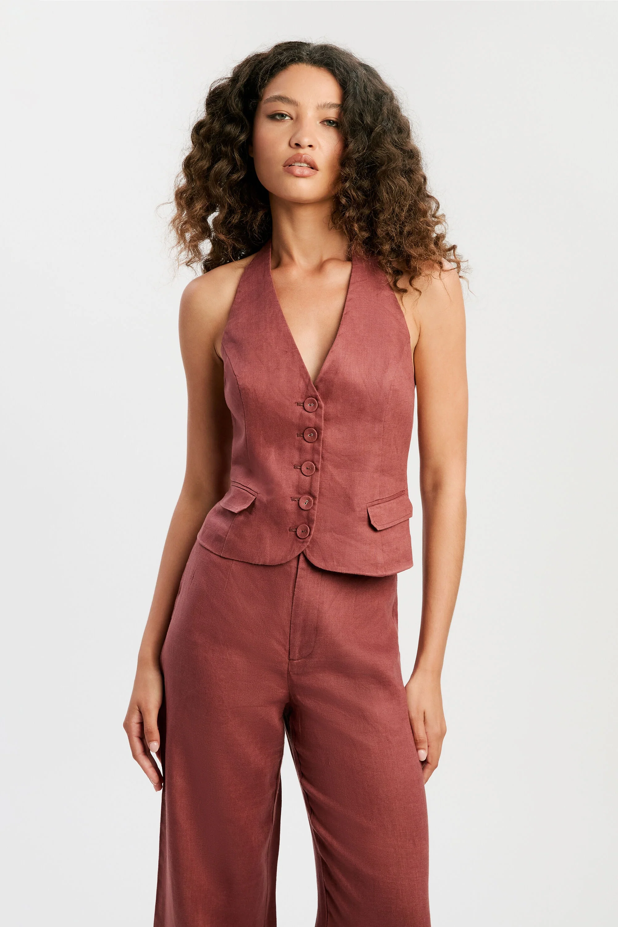 Domenica Linen Vest - Chestnut - Image 5