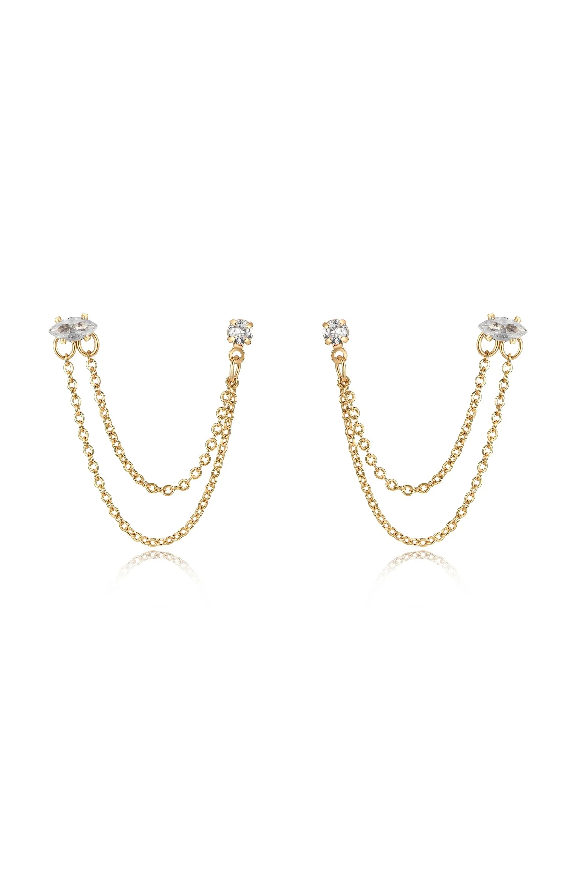 Double Piercing Chain Dangle Earrings - Clear