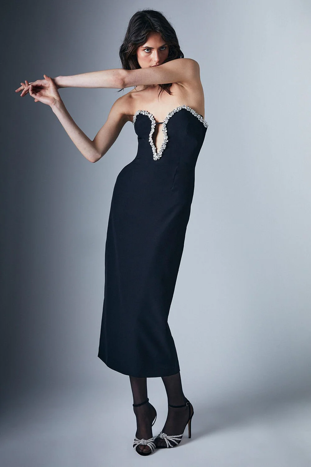 Eleni Diamante Midi Dress - Black - Image 4