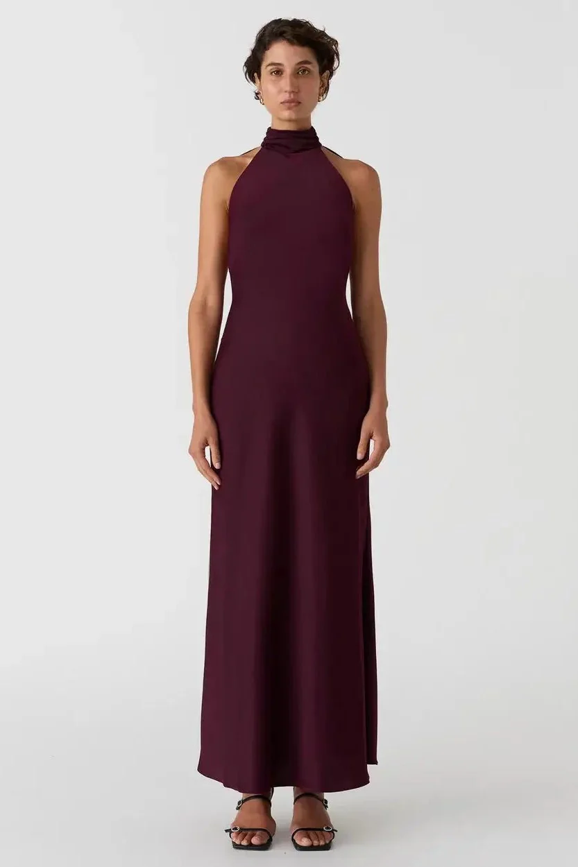 Misha Evianna Satin Gown - Wine - Image 2
