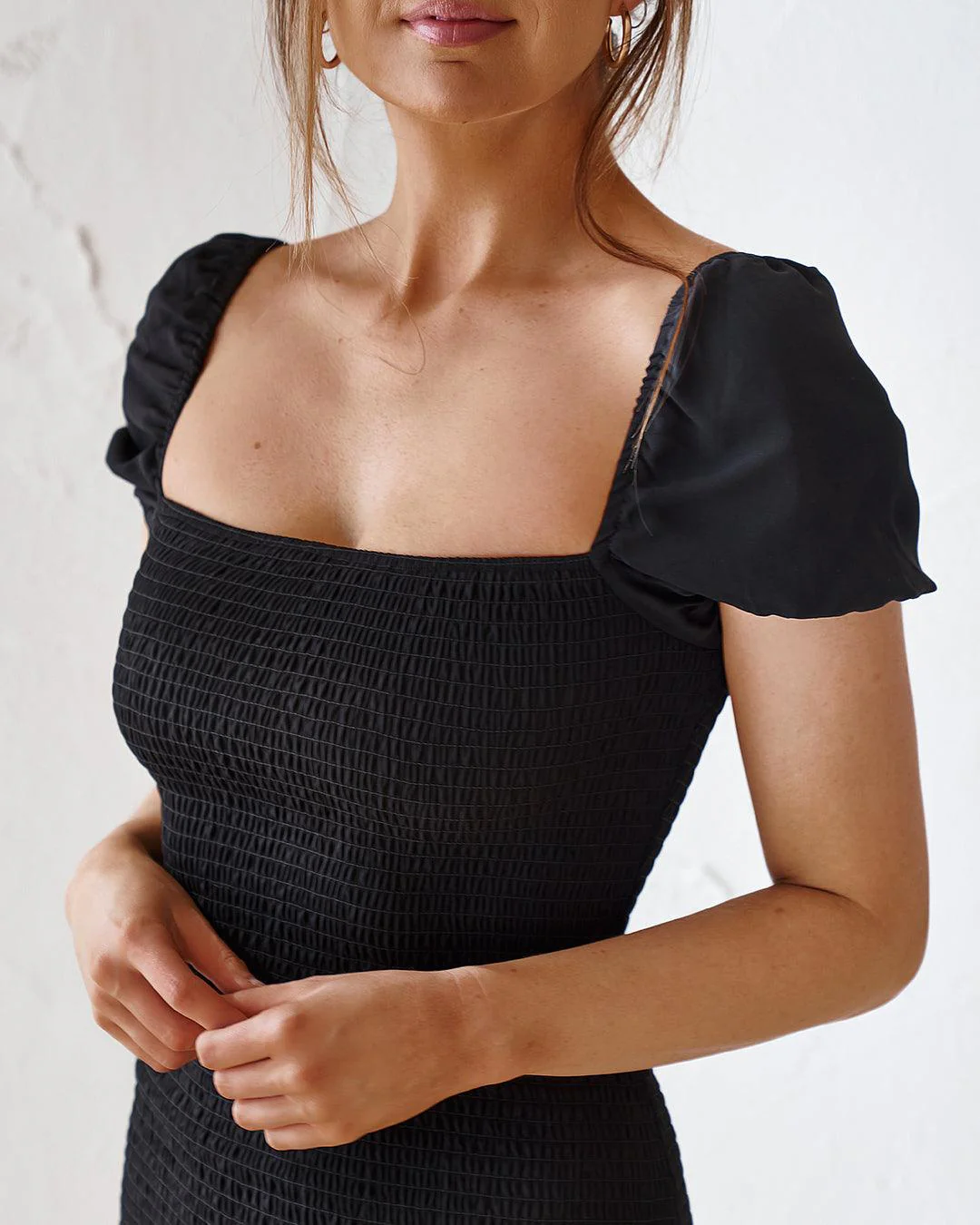 Farin Smocked Midi Dress - Black - Image 3