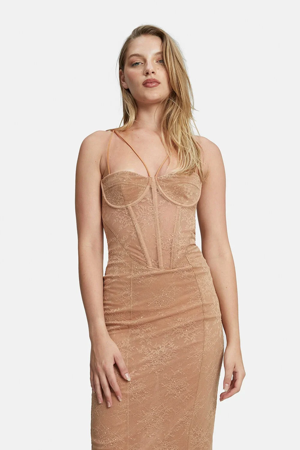 Fleur Lace Midi Dress - Biscuit - Image 4