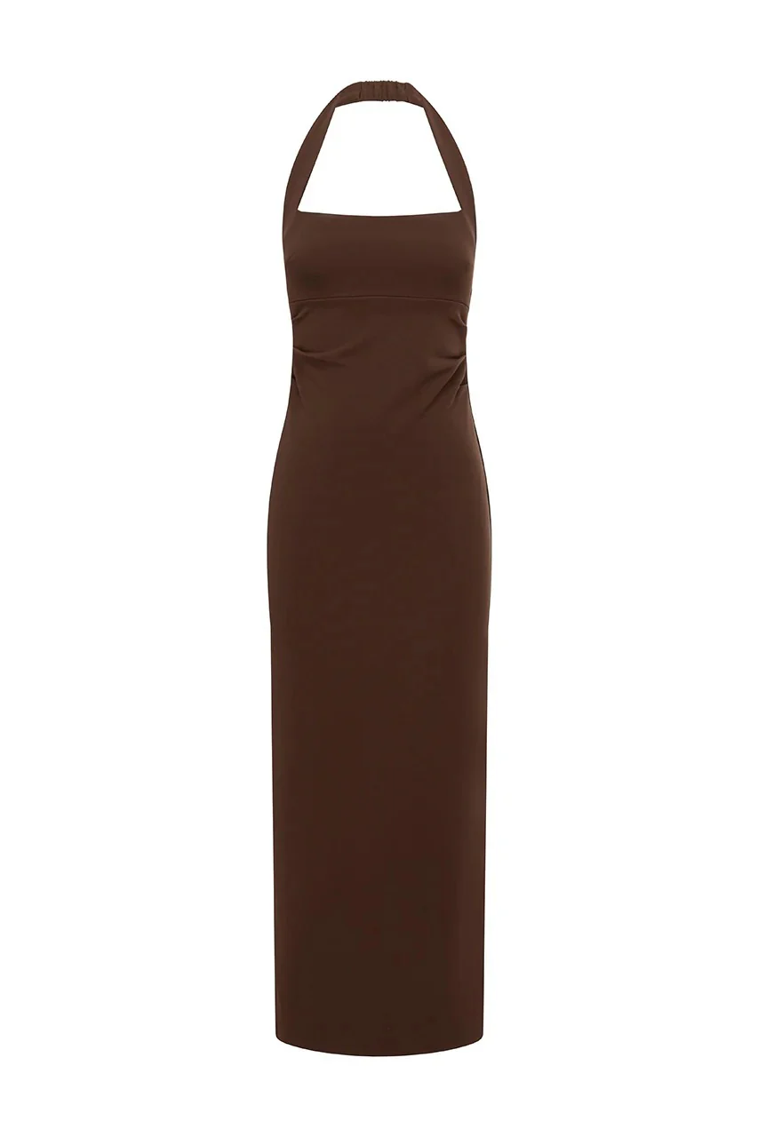 Franca Halter Midi Dress - Bitter Chocolate - Image 5