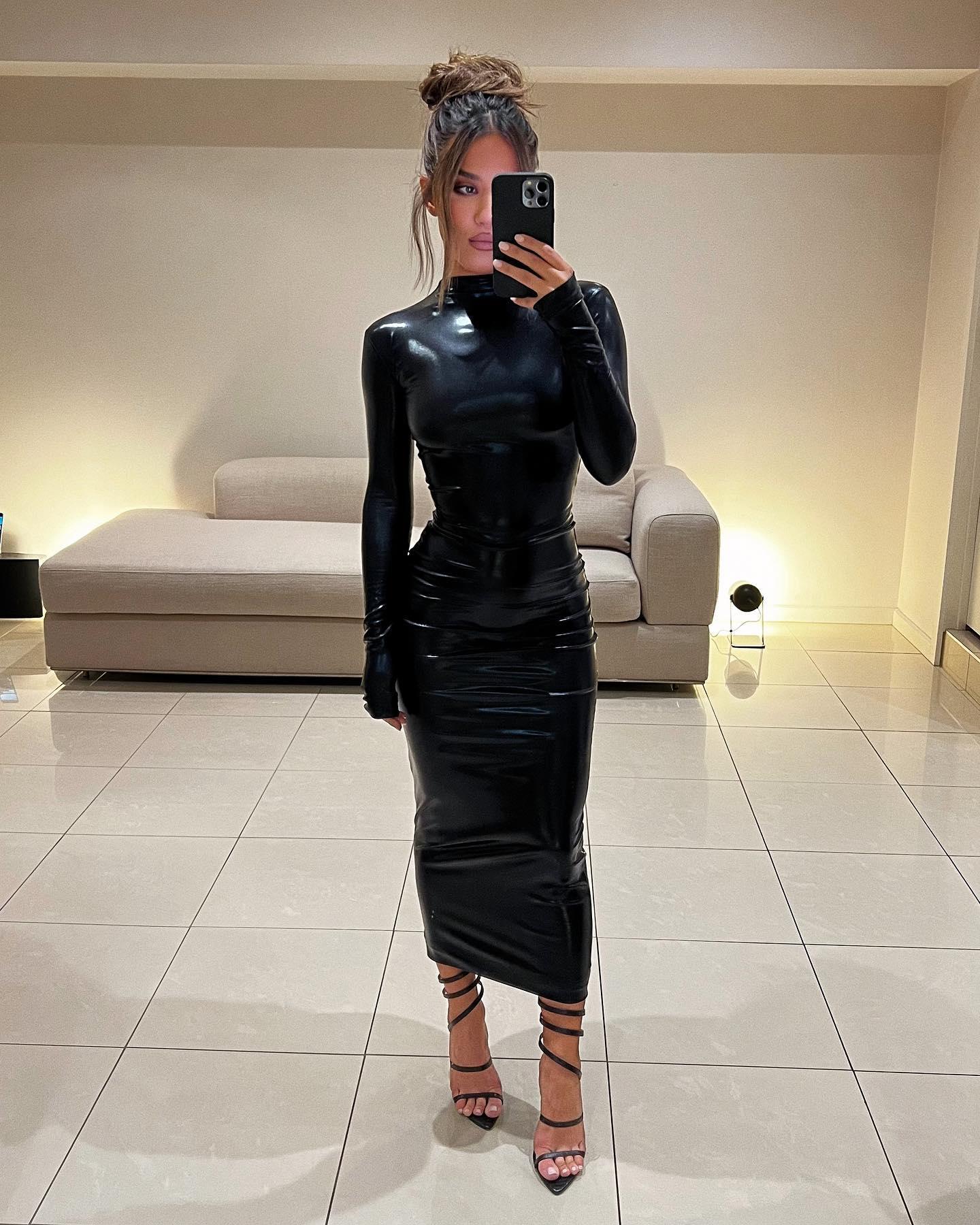 Gia Midi Dress - Black Wetlook - Image 3