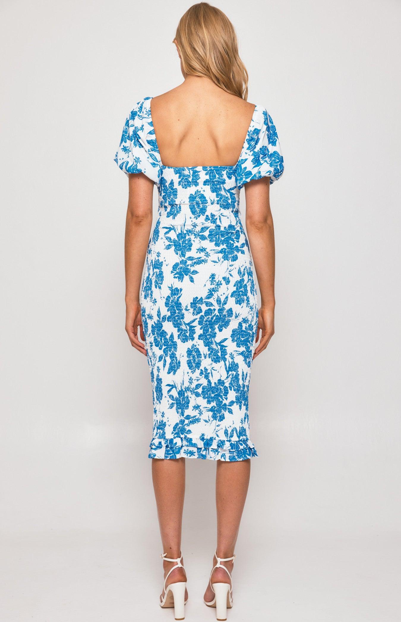 Gia Shirred Midi Dress - Blue - Image 5