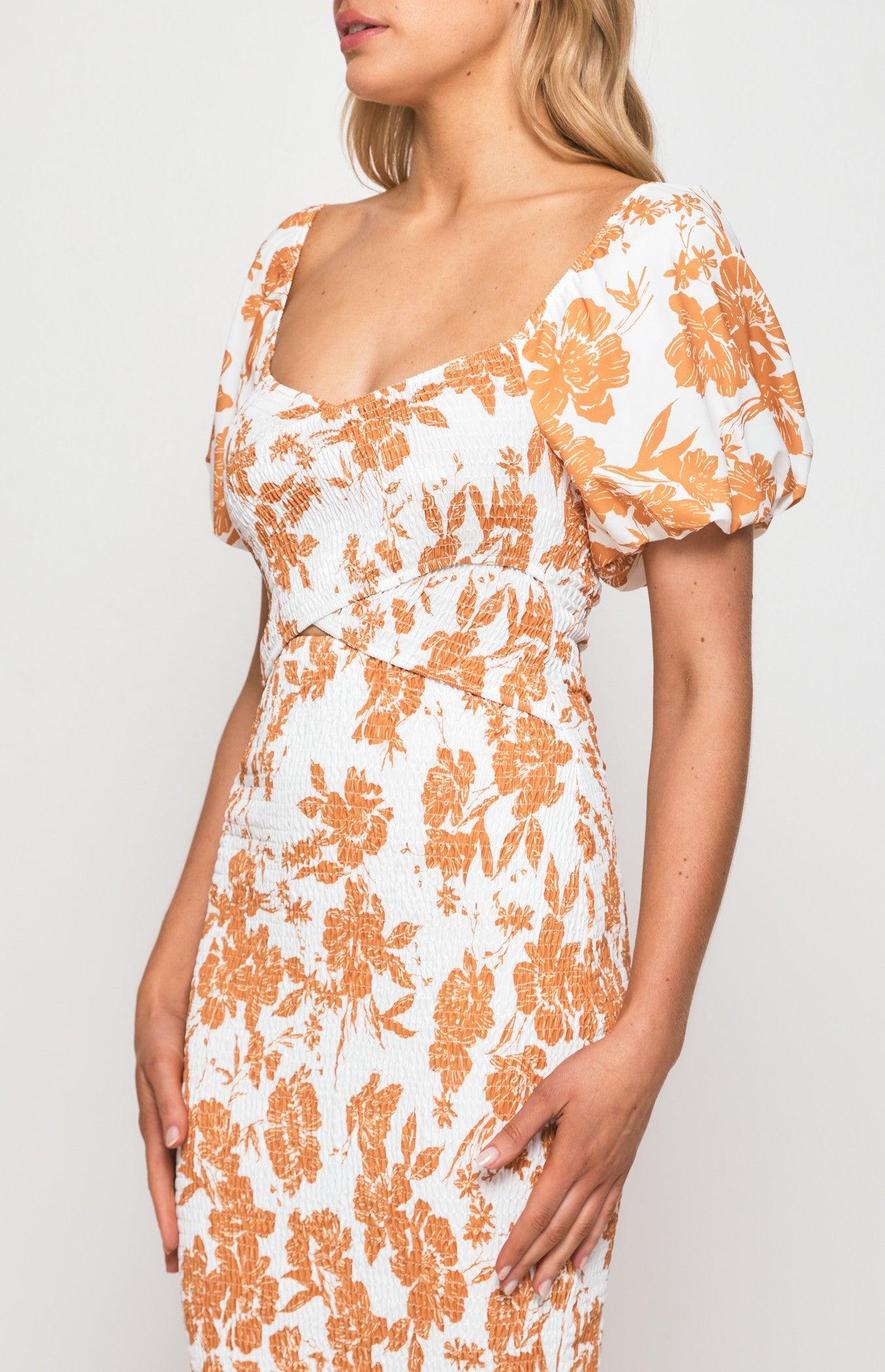 Gia Shirred Midi Dress - Tan - Image 3