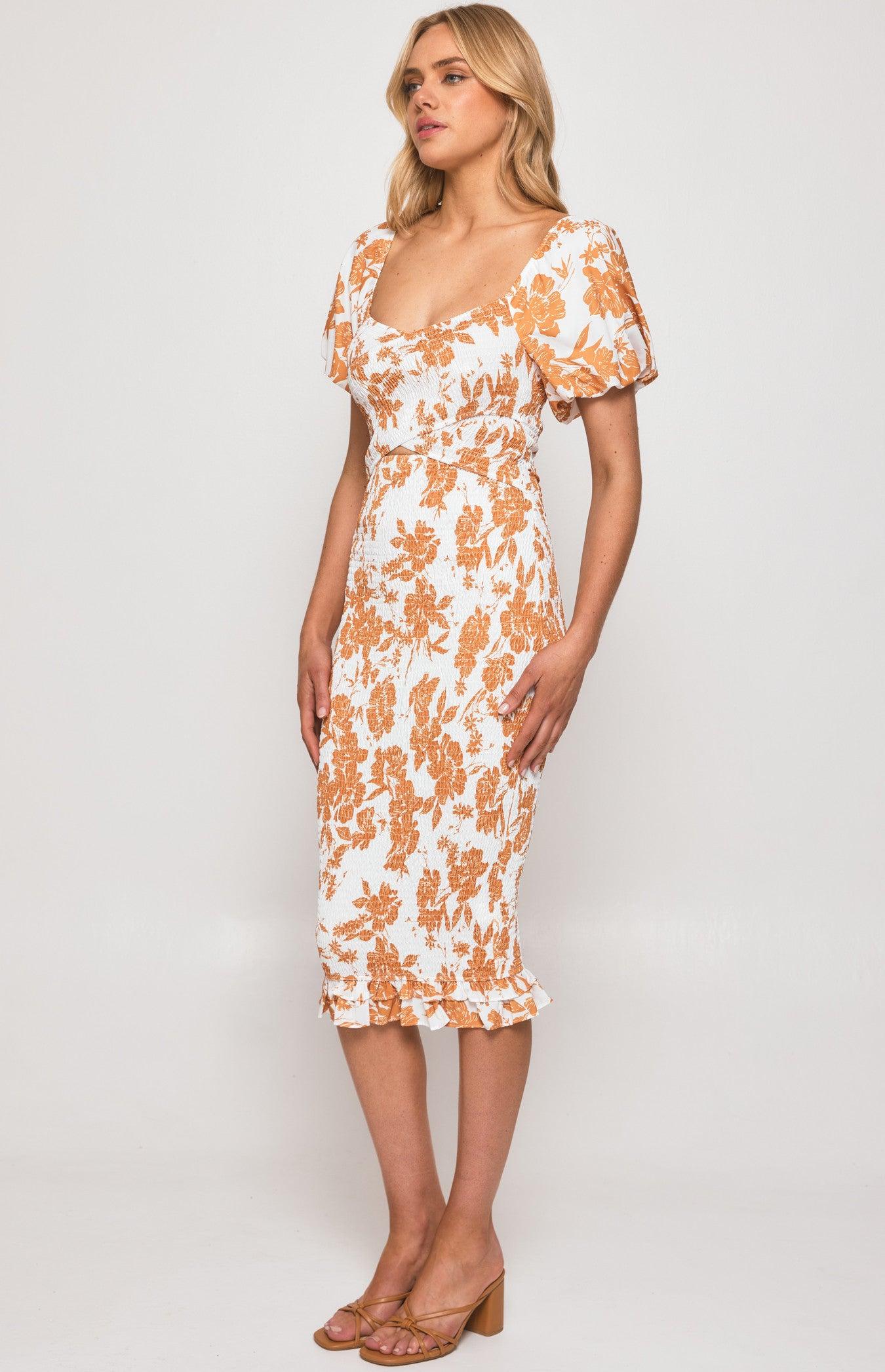 Gia Shirred Midi Dress - Tan - Image 4