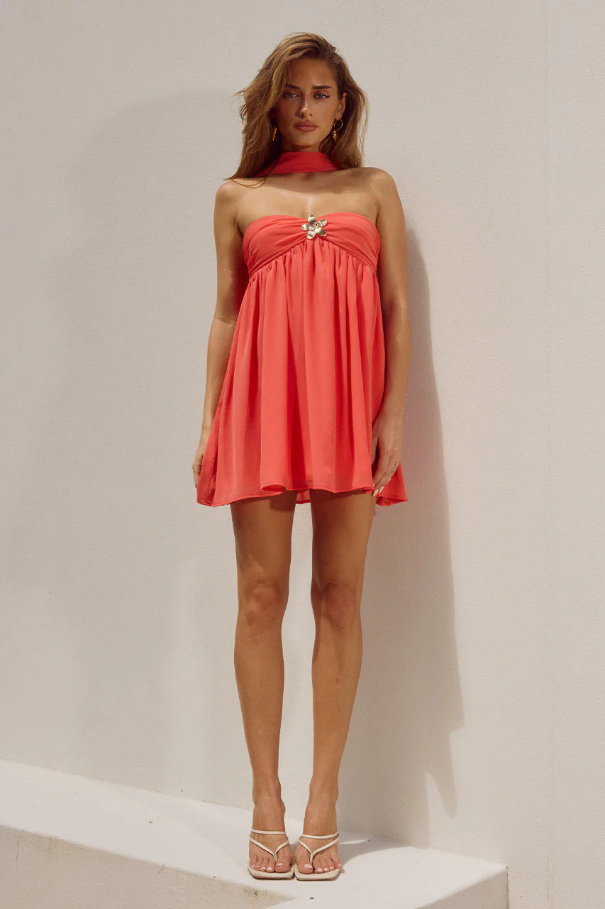 Haven Mini Dress - Coral - Image 3