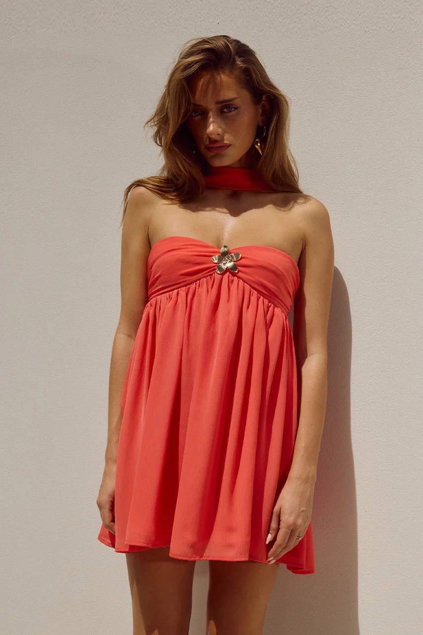 Haven Mini Dress - Coral - Image 5