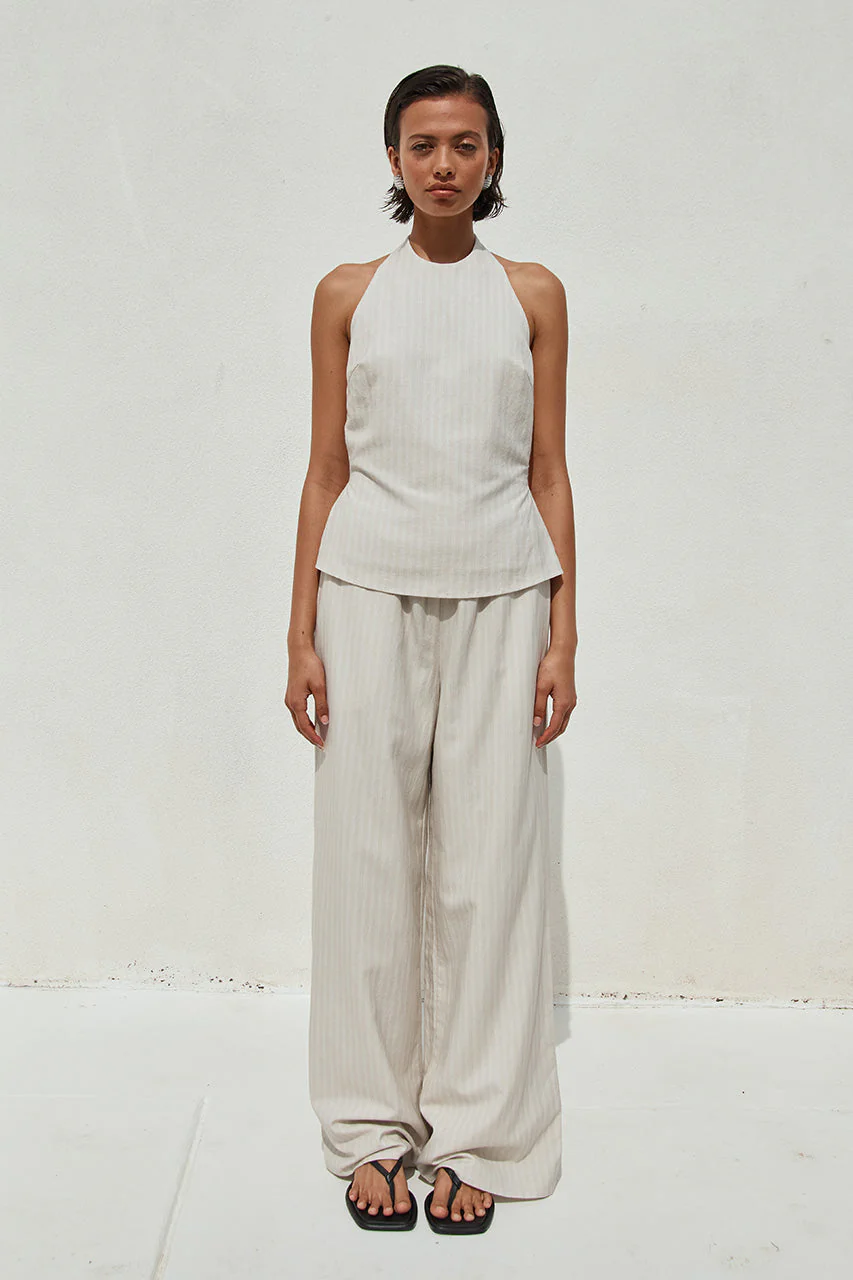 Heather Pant - Stone Pinstripe