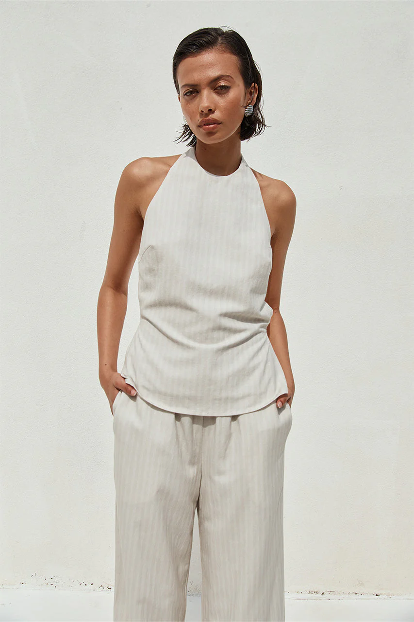 Heather Top - Stone Pinstripe