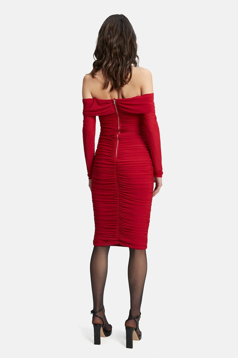 Helena Midi Mesh Dress - Fire Red - Image 2