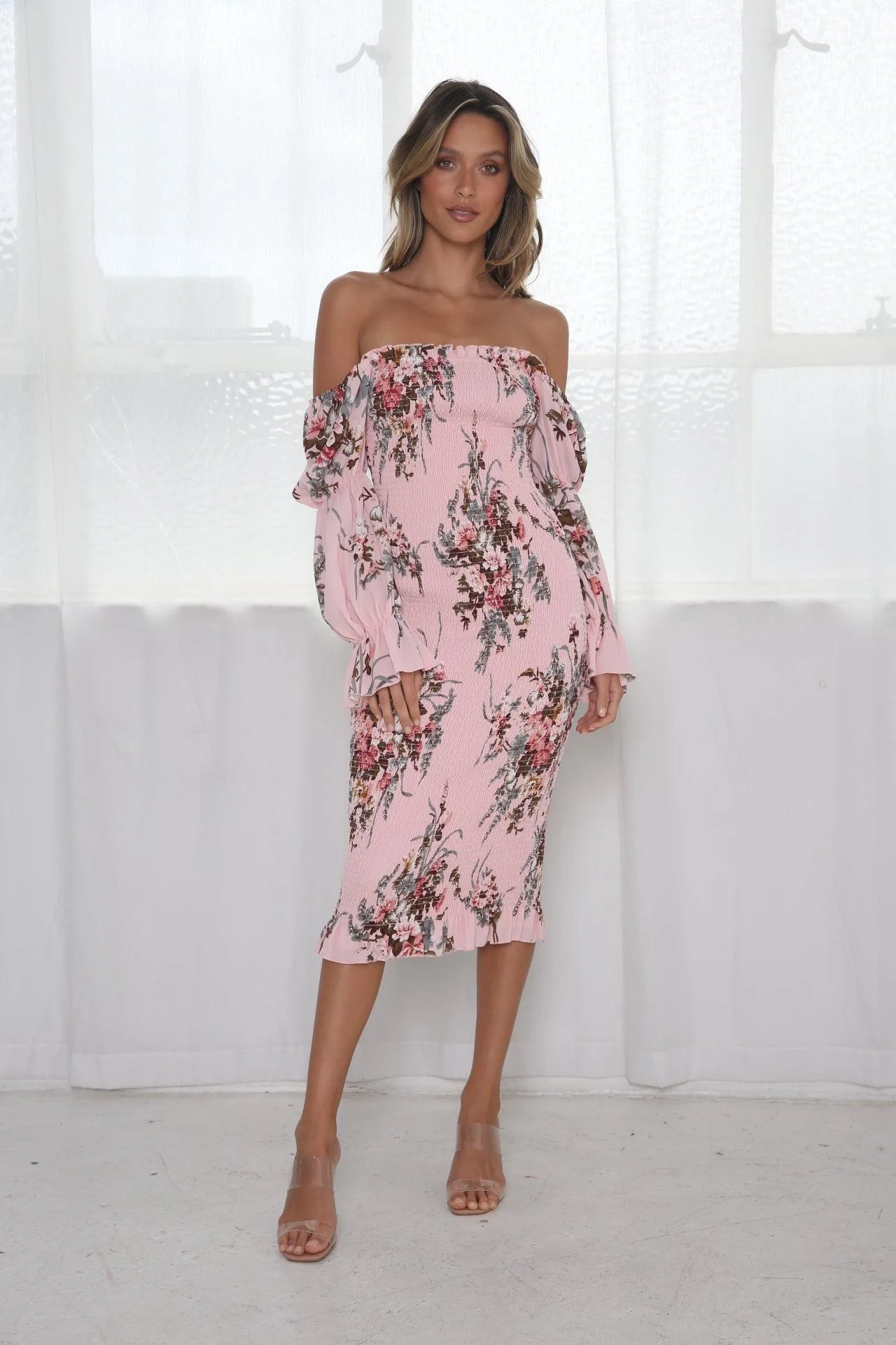 Imogen Long Sleeve Dress - Pink Floral - Image 2